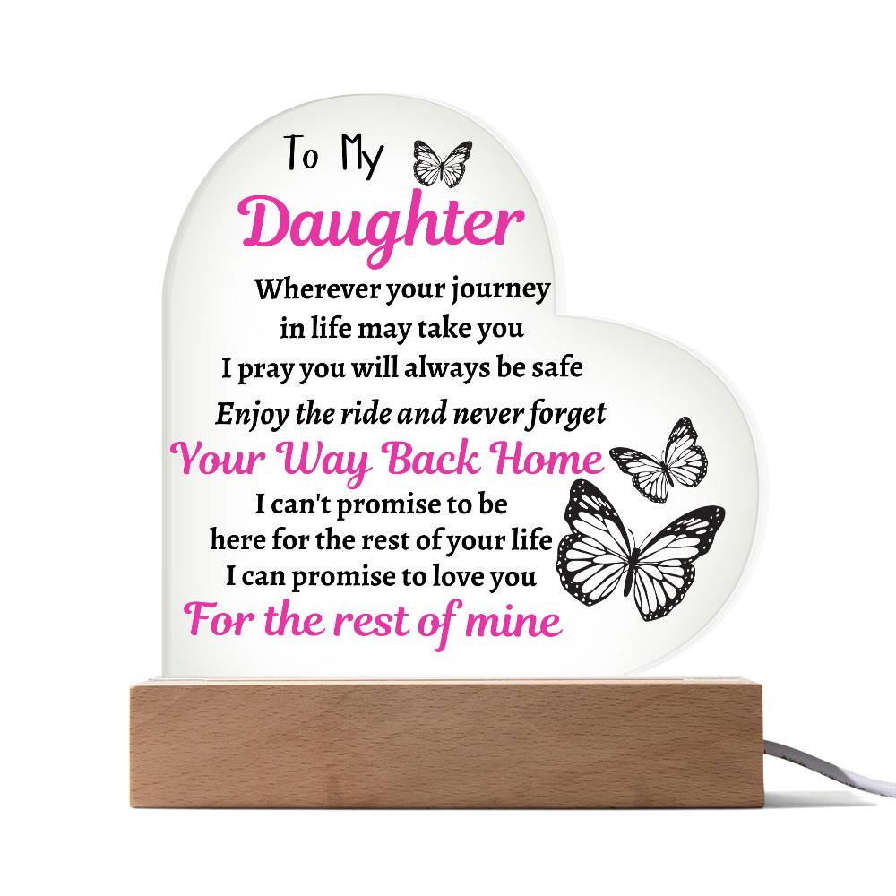 To My Daughter, Love Mom w/ Butterflies | LED Heart Light | Gift for Daughter