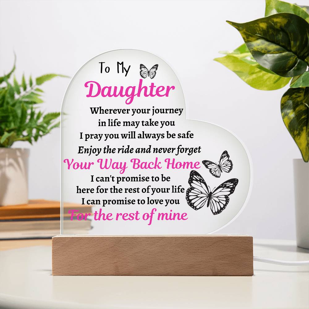 To My Daughter, Love Mom w/ Butterflies | LED Heart Light | Gift for Daughter