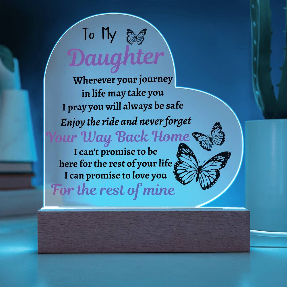 To My Daughter, Love Mom w/ Butterflies | LED Heart Light | Gift for Daughter