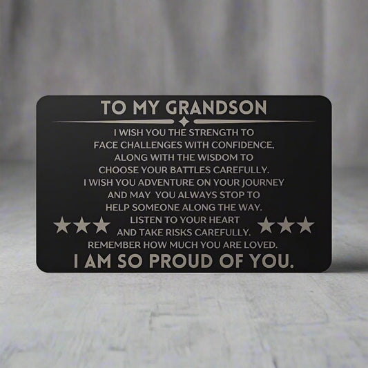 To my Grandson | Engraved Metal Card |  Christmas Gift