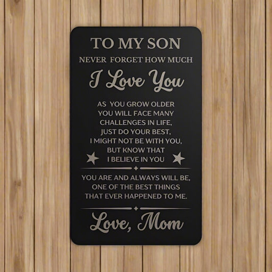 To my Son | Engraved Metal Card |  Christmas Gift | Love Mom