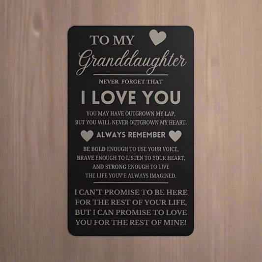 To my Granddaughter | Engraved Metal Card |  Christmas Gift