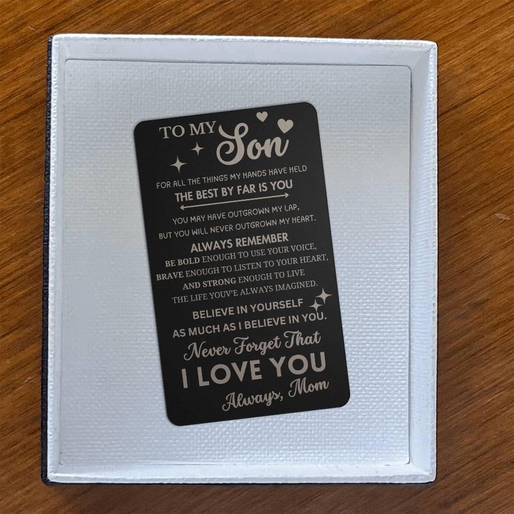 To my Son | Engraved Metal Card |  Christmas Gift | From Mom