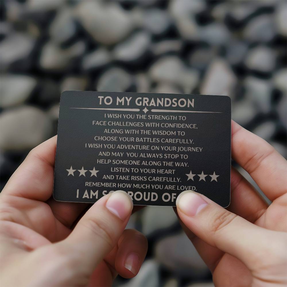 To my Grandson | Engraved Metal Card |  Christmas Gift